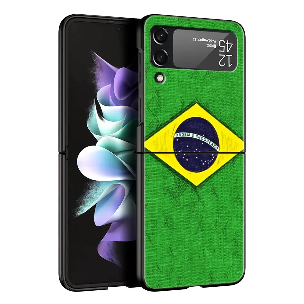 Funda de teléfono grande con bandera de Brasil para Samsung Galaxy Z Flip3 Flip4 Flip5, carcasa para Z Flip 3 4 5 6 7, funda trasera plegable dura - imagen 4