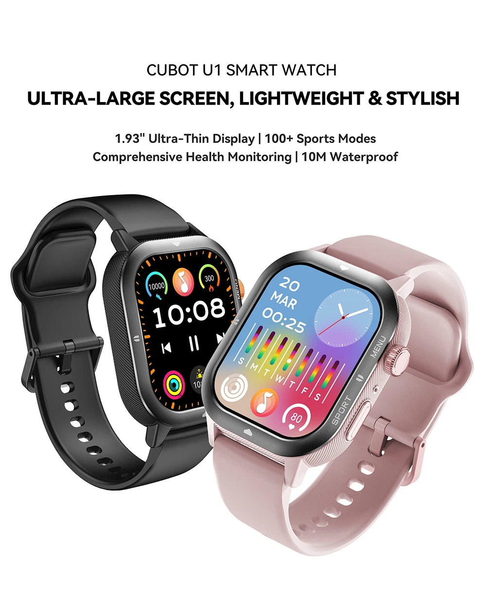 smartwatch CUBOT Reloj inteligente U1, deportivo, resistente al agua, relojes para hombres, reloj para mujer, pantalla ultrafina de 1,93", monitor frecuencia cardíaca, monitor de actividad física y llamadas Bluetooth - imagen 2