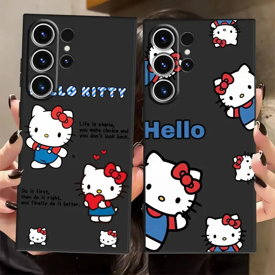 Funda de teléfono suave negra para Samsung Galaxy S24 Plus S25 Edge S21 FE S23 Ultra S20 moda Hello Kitty dibujos animados