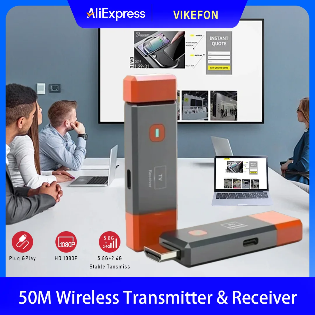 1080P 50M transmisor de Audio y vídeo inalámbrico extensor receptor adaptador de pantalla Dongle para TV Box Monitor proyector PC