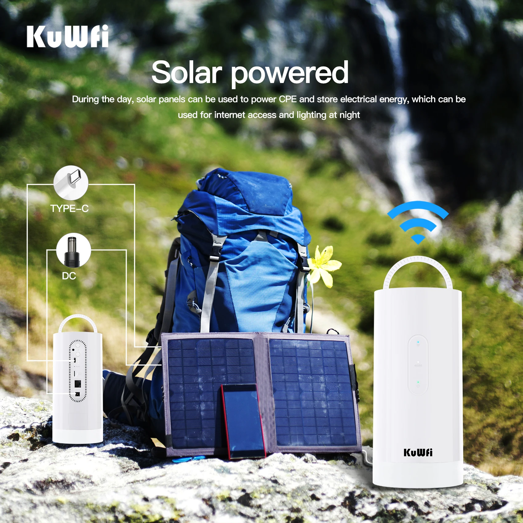 Enrutador KuWFi 4G LTE CAT6, 1200Mbps, WiFi de alta velocidad, 10000mAh, iluminación exterior de larga duración, enrutador de Camping, compatible con tarjeta SIM - imagen 5