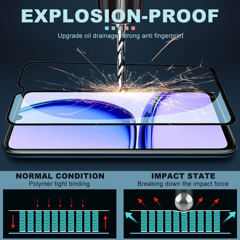 3 uds cubierta completa de vidrio templado para RealmeC55 C53 C51 C35 C33 C31 C30 Protector de pantalla C20 C21 C25 envío rápido gratis - imagen 2