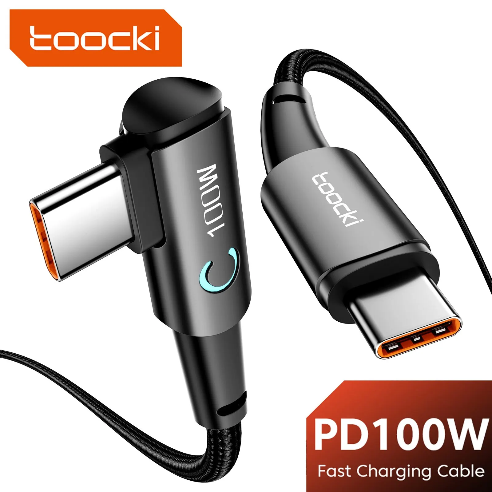 Cable Toocki 100W USB C a USB C 90 grados para iPad MacBook Pro Xiaomi Samsung Huawei, cable de carga rápida tipo C
