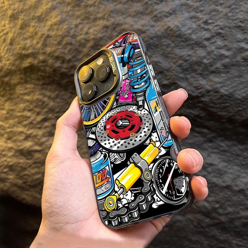 Patrón de engranaje mecánico galvanizado plata IMD funda de teléfono para iPhone 17 11 12 13 14 15 16 Pro Max 16E 7 8 Plus X XS XR SE cubierta - imagen 5