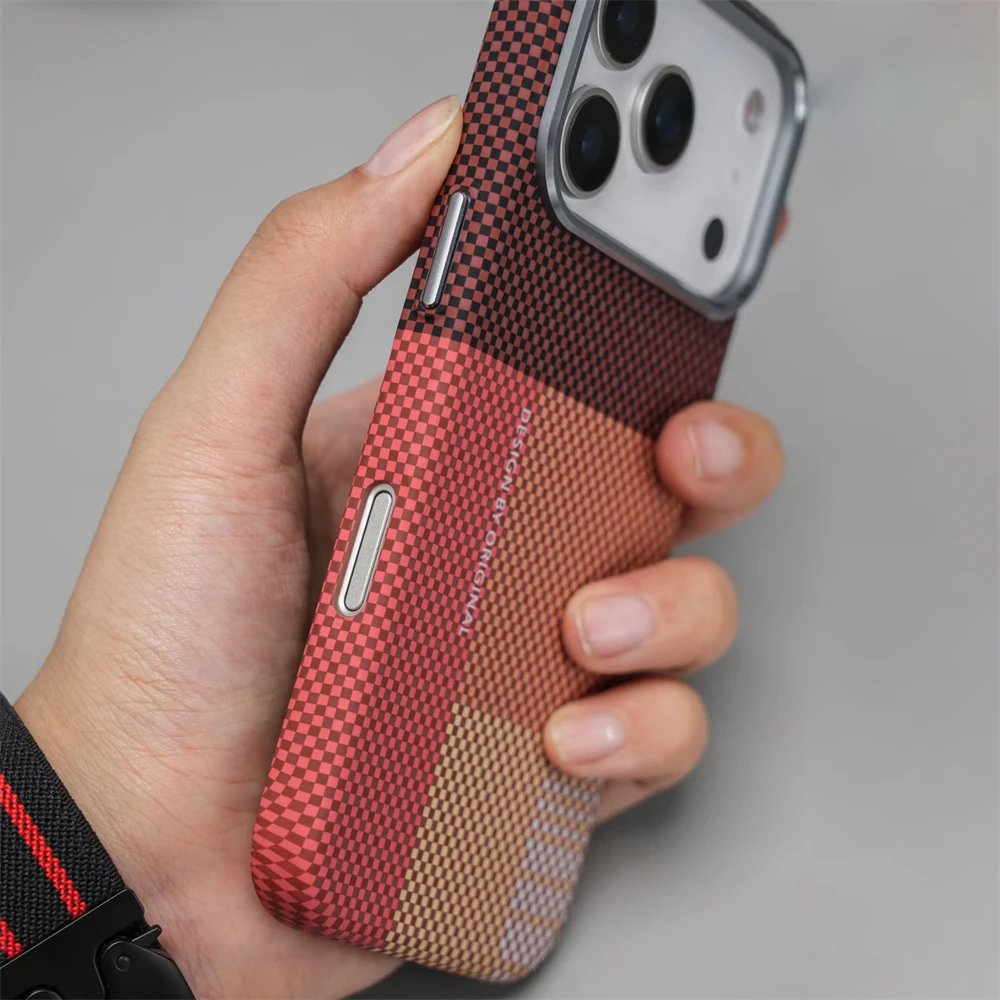 Hit Color textura de fibra de carbono MagSafe funda de teléfono para iPhone 17 16 15 14 Pro Max lente de aleación de carga inalámbrica cubierta dura esmerilada - imagen 4