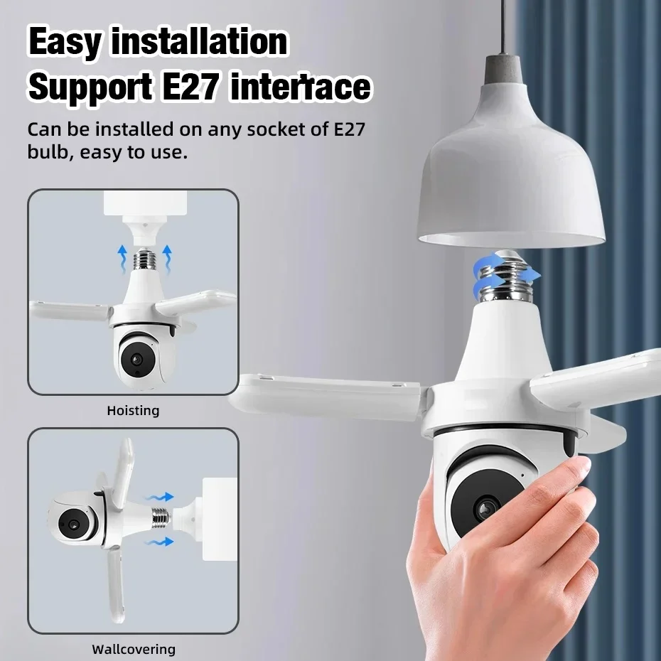 Cámara IP PTZ WiFi 2,4G, vigilancia de seguridad para el hogar interior, seguimiento AI inalámbrico, luces LED cámara con bombilla E27 - imagen 5