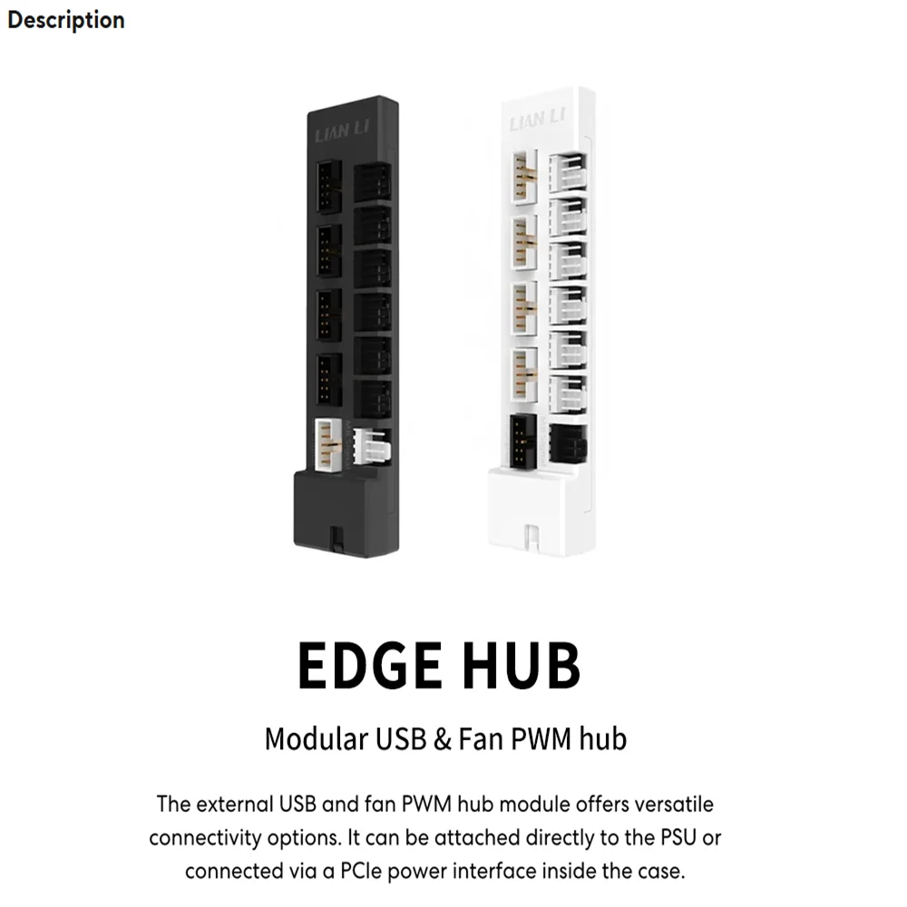 Lian Li Edge Hub Modular Usb y ventilador Pwm Hub, conector Edge Gold PSU, concentrador de ventilador de computadora de escritorio, expansor. - imagen 5