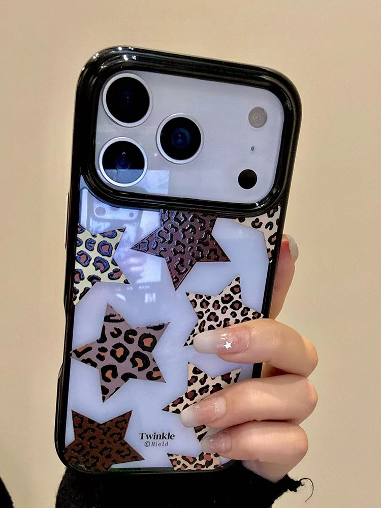 Funda de teléfono acrílica transparente con estampado de leopardo y estrellas de cinco punteros para iPhone 17 Pro Max 16 15 14 13 - imagen 3