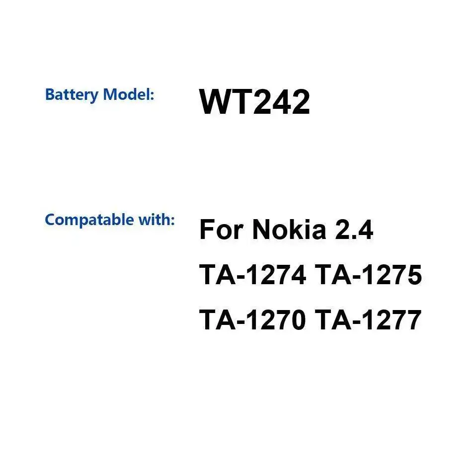 4500Mah para Nokia 2,4 TA-1274 TA-1275 TA-1270 TA-1277 batería de teléfono móvil estable y respetuosa con el medio ambiente WT242