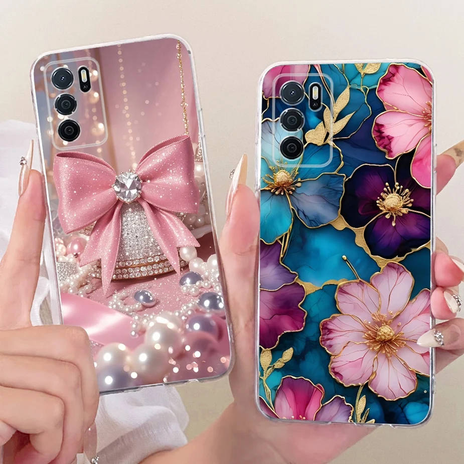 Para Oppo A16 A16s funda de lujo con lazo flores funda pintada suave funda de teléfono delgada para Oppo A16S A 16 OppoA16 OppoA16s bolsas de cubierta trasera - imagen 4