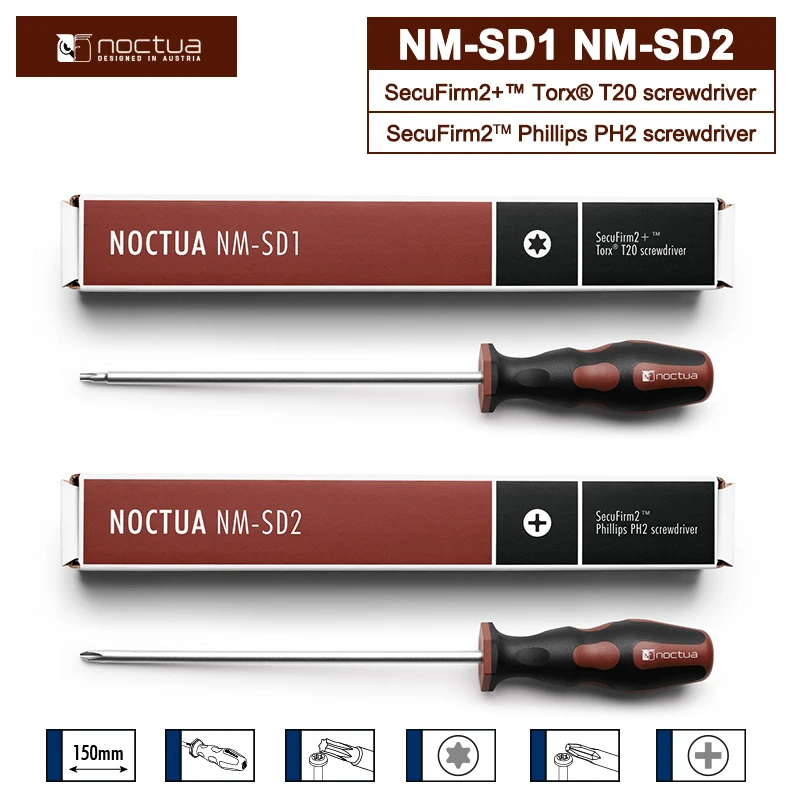 Noctua-NM-SD1/SD2, 150mm, TORX de alta calidad®Destornillador T20 Secufirm2™Punta magnética del sistema de instalación del destornillador Phillips PH2
