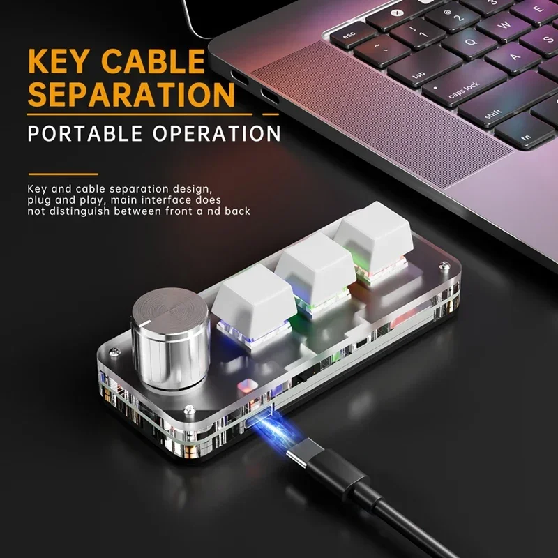 Macropad Macro Teclado mecánico Bluetooth RGB Mini Gaming perilla de programación personalizada teclados interruptor rojo 3 teclas para Photoshop DIY - imagen 3