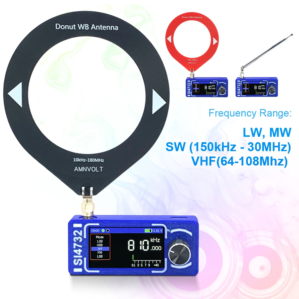 SI4732 0,5-108 mhz Radio portátil LSB USB AM FM Mini Radio de bolsillo 1,9 "pantalla IPS HF SW MW VHF ESP32 receptor de Radio con antena - imagen 2
