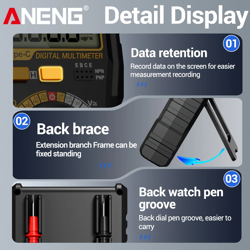ANENG-probador multímetro Digital SZ818 PRO, corriente de voltaje CA/CC, prueba hFE, cable cero/fuego, multímetro profesional, herramientas de detección NCV - imagen 4