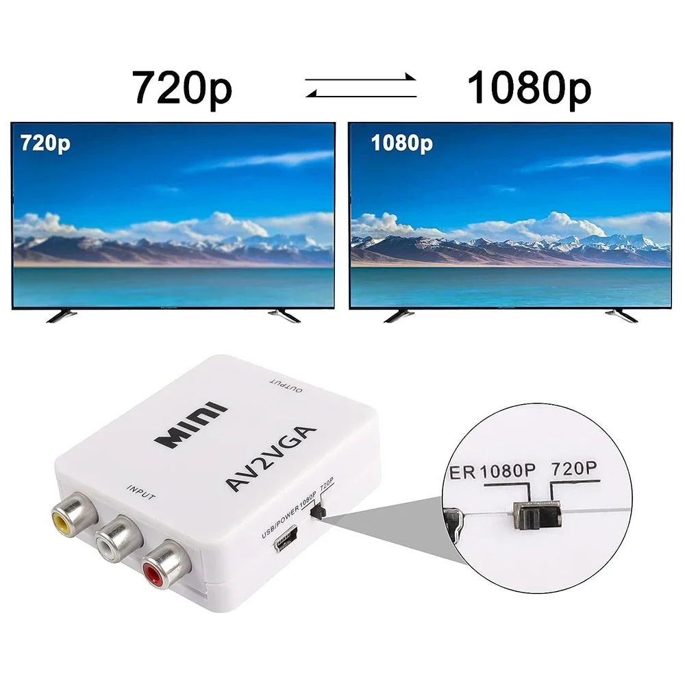 Adaptador Jack AV 3RCA a VGA de 3,5mm con Cable de alimentación USB, convertidor de Audio y vídeo compatible con PAL NTS para proyector decodificador de TV DVD - imagen 4