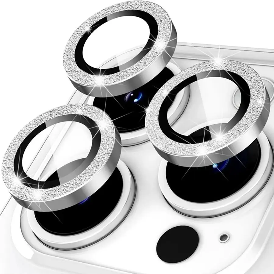 Cristal templado para cámara de Metal con diamantes de imitación y purpurina para iPhone 16 Pro Max 15 14 Plus 13 12 Mini 11 Pro Max, tapa protectora de lente - imagen 2