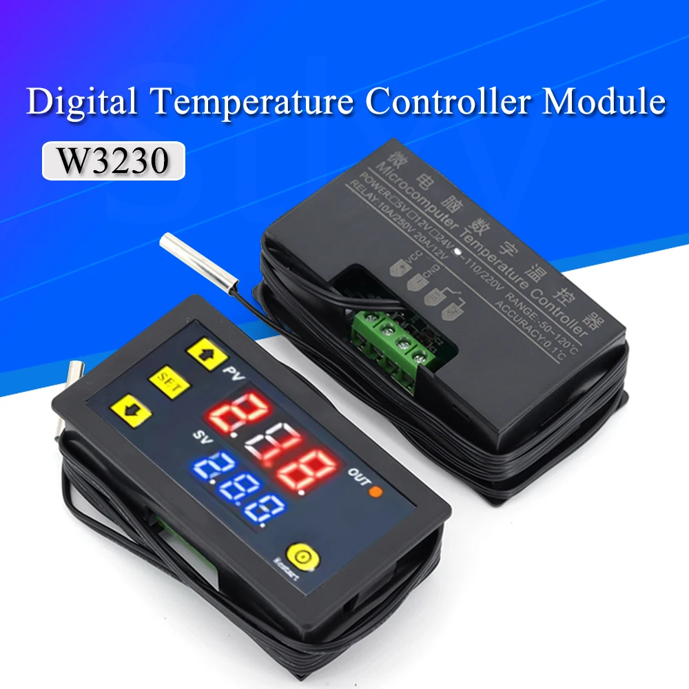 Termostato Digital de pantalla LED con Control de temperatura, instrumento de Control de calor/refrigeración, W3230, 12V, 24V, AC110-220V, 20A