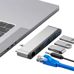 Hub USB-C 3 Puertos con RJ45 y Lector Tarjetas para MacBook Pro 2021