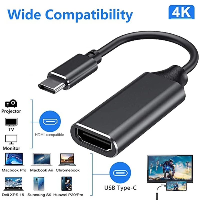 Adaptador de Cable tipo C a HDMI, convertidor Ultra HD, 4k, USB 3,1, HDTV, para MacBook, Chromebook, Samsung S8, S9 - imagen 3