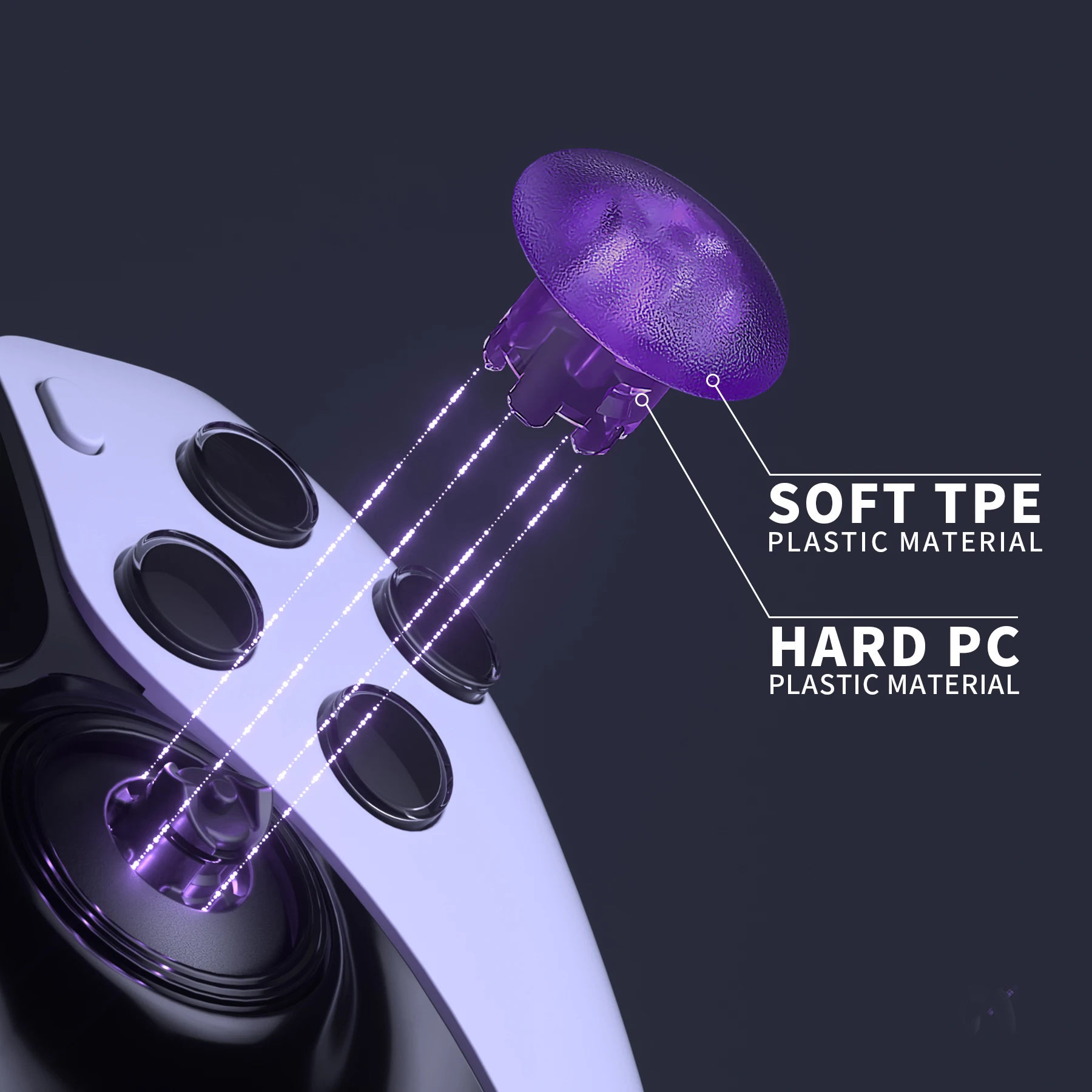 Thumbsticks de repuesto eXtremeRate para controlador ps5 Edge, botones de palanca de mando analógica - Púrpura atómico transparente - imagen 3