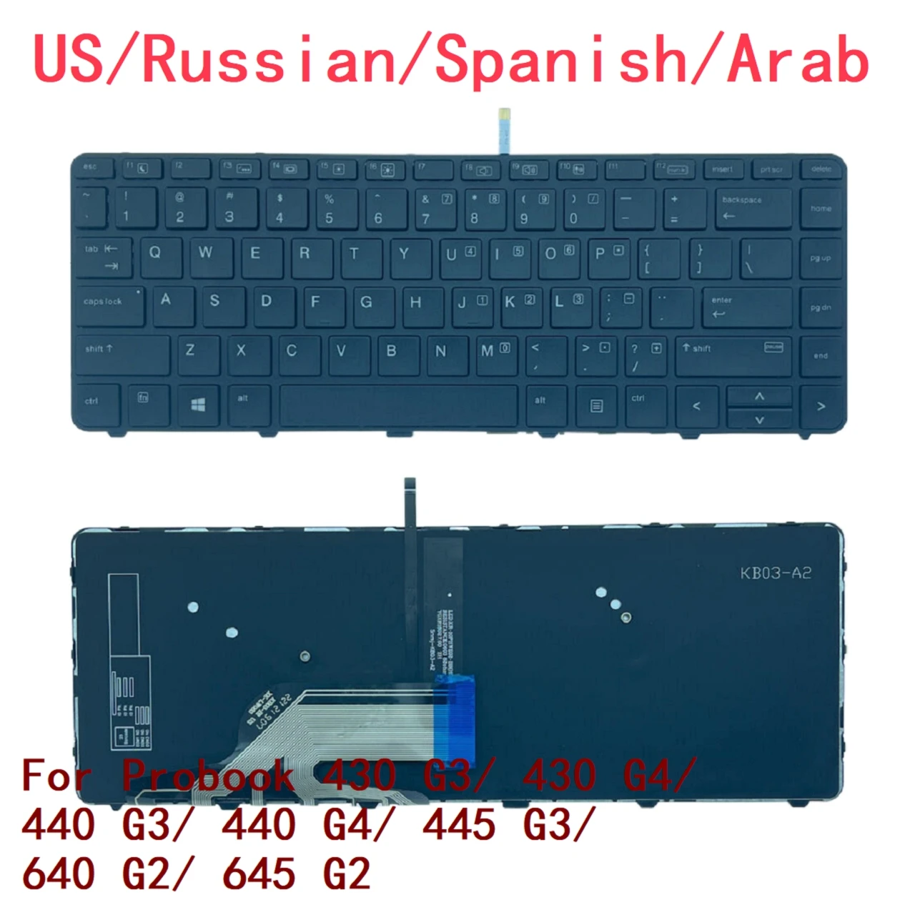 Teclado retroiluminado para ordenador portátil, accesorio para HP Probook 430 G3/ 430 G4/ 440 G3/ 440 G4/ 445 G3/ 640 G3/645 G2/G2, ruso, español y árabe, nuevo