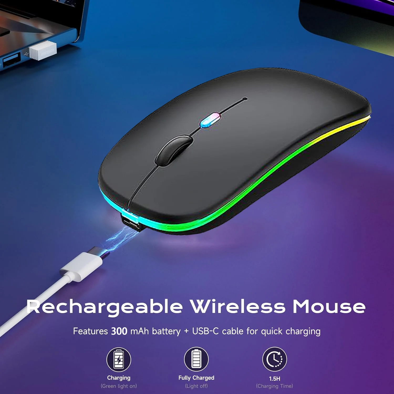 Ratón inalámbrico delgado compatible con Bluetooth 2,4G, ratón inalámbrico recargable portátil para iPad, escritorio y portátil - imagen 3