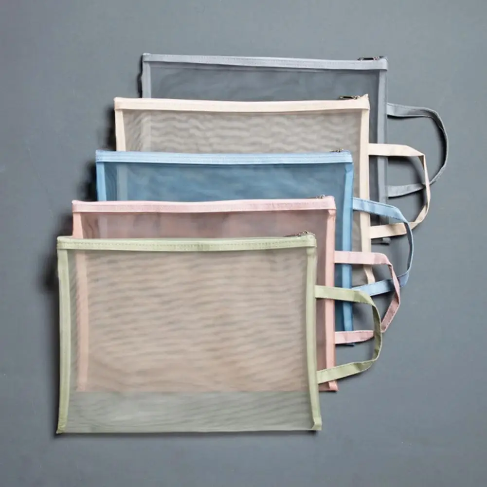 Portalápices ligero, estuche de lápices de malla transparente con cordón, cierre de cremallera, bolsa de archivo para documentos, pequeño para niñas - imagen 5