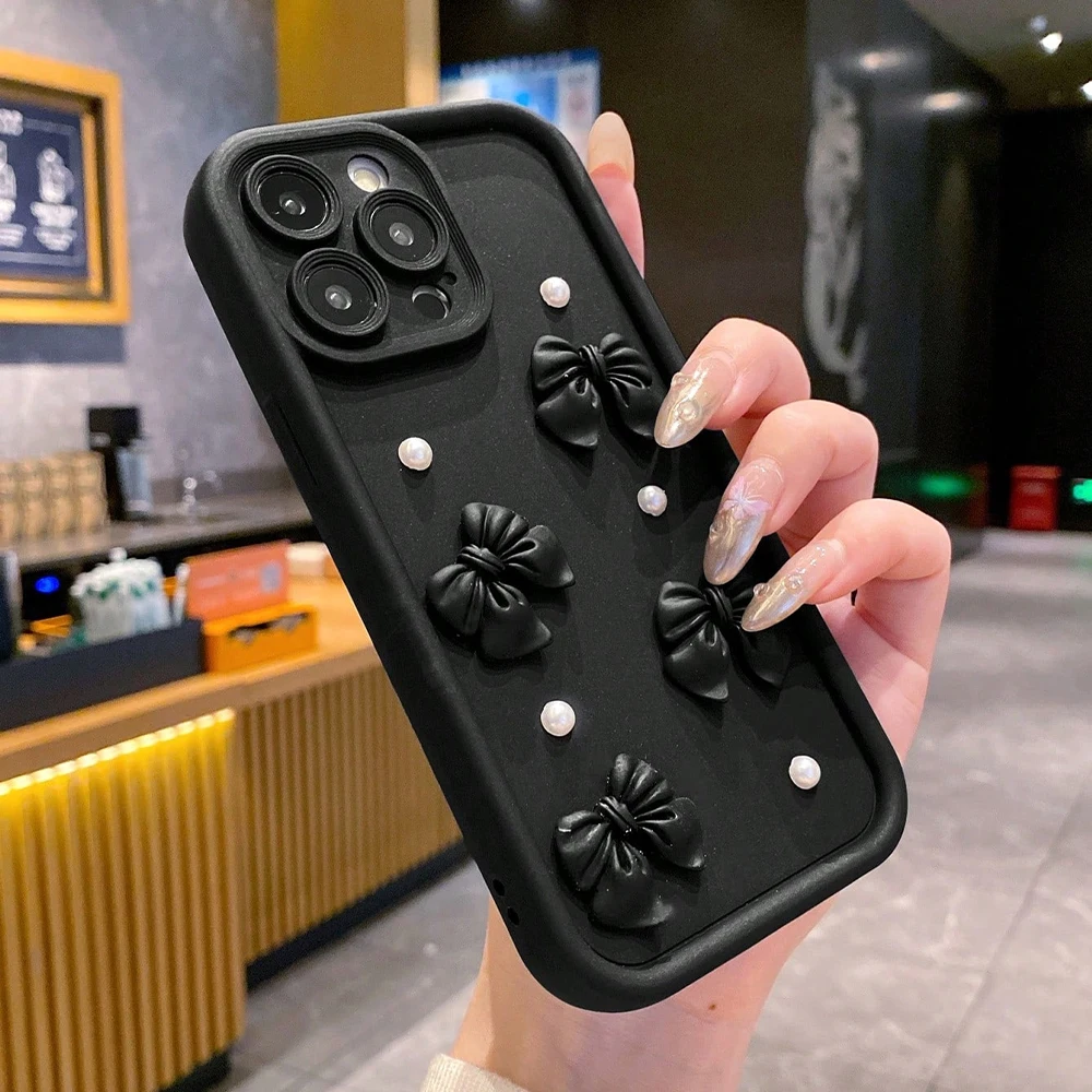 Funda de teléfono de silicona con lazo 3D coreano para iPhone 17 Air 16 Pro 15 14 13 12 11 Pro Max 16E 7 8 Plus, funda suave a prueba de golpes - imagen 2