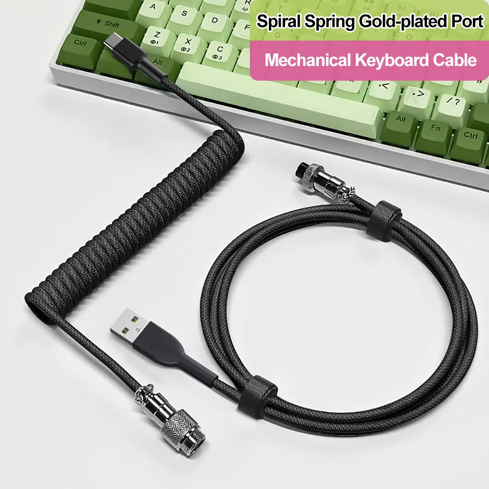 Cable en espiral para teclado mecánico, puerto USB tipo C, Cable enrollable de aviador para juegos y ordenadores de escritorio, Cable conector de aviación