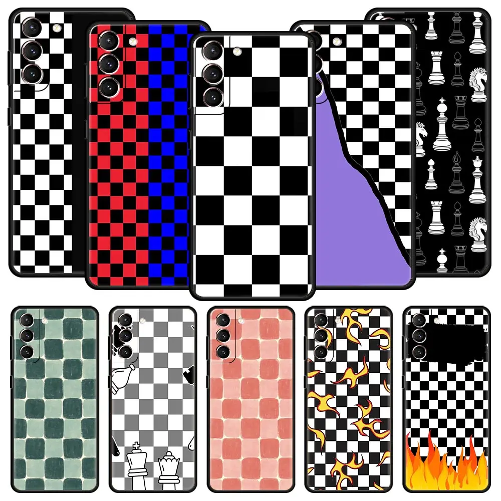 Funda de teléfono con diseño de tablero de ajedrez para Samsung Galaxy S25 Edge S24 S23 S22 S20 Ultra S21 FE 5G S10 Plus, funda suave de TPU