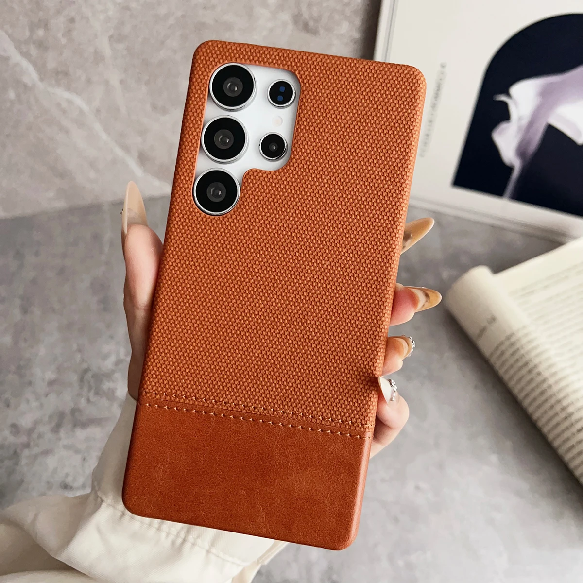 Funda magnética de cuero de tela para Samsung Galaxy S25 S24 S23 Ultra Cover Colorblock imán para Mag-safe Charge Fundas antigolpes - imagen 5