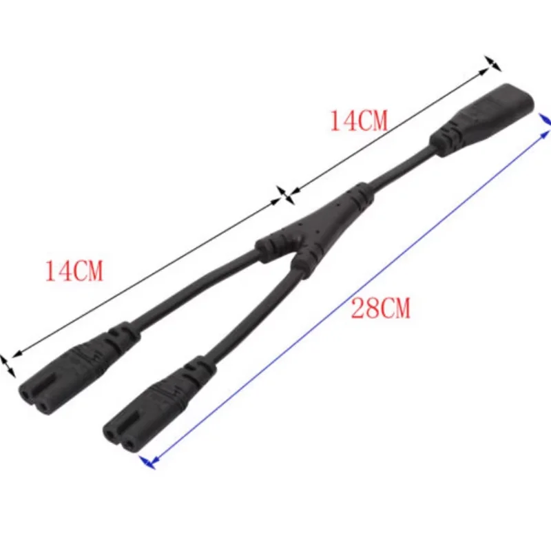 90 grados IEC 320 C8 2 pines macho a 2 x C7 hembra Y Cable de alimentación dividido IEC 320 C7 a C8 cables de extensión C8 macho a C7 hembra Cable - imagen 3