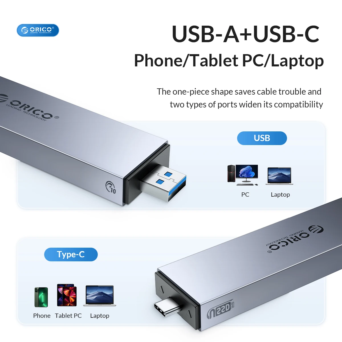 ORICO-carcasa SSD de aluminio 2 en 1, interfaz Dual USB A tipo C, M.2, compatible con M2, NVMe, clave M, SATA, NGFF, clave M y B, herramienta de disco duro gratis - imagen 4