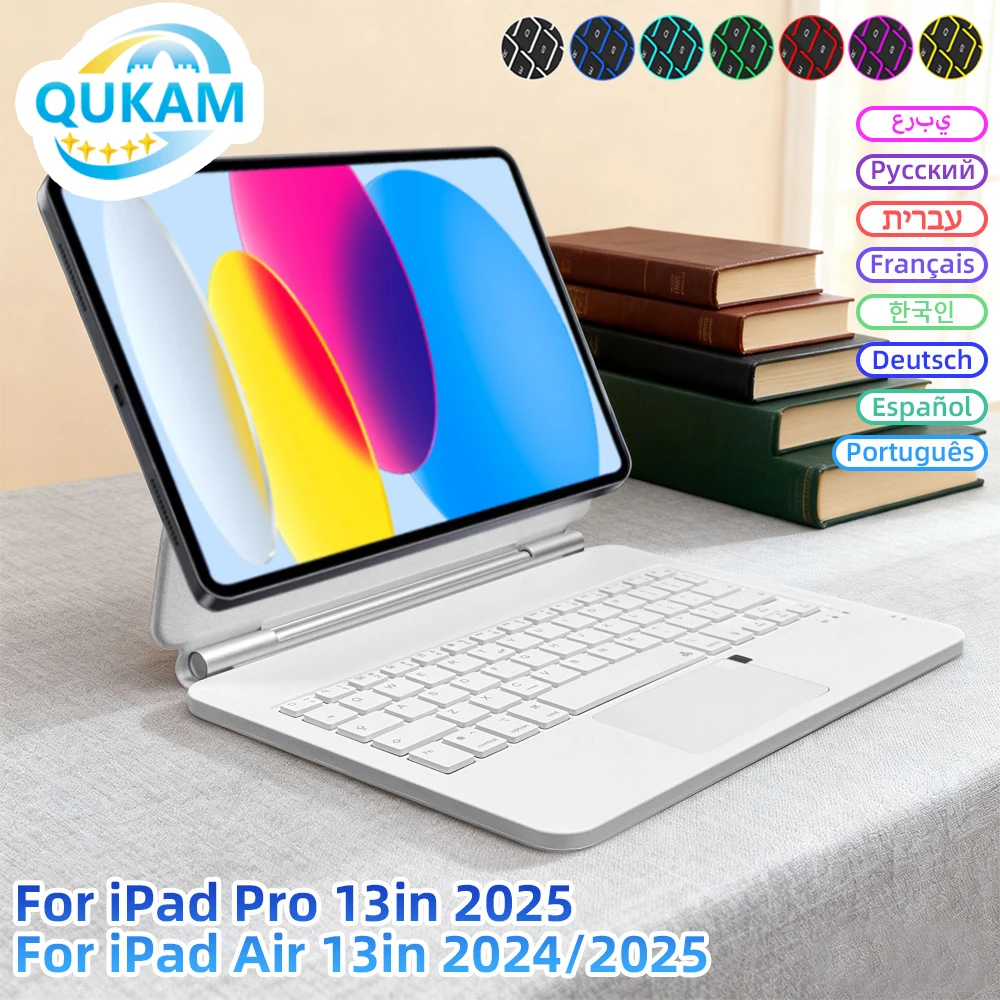 QUKAM teclado mágico retroiluminado para iPad a16 funda 2025 teclado inalámbrico Bluetooth para iPad Air 4 5 10,9 pulgadas Pro 11 12,9 13 funda para iPad - imagen 2