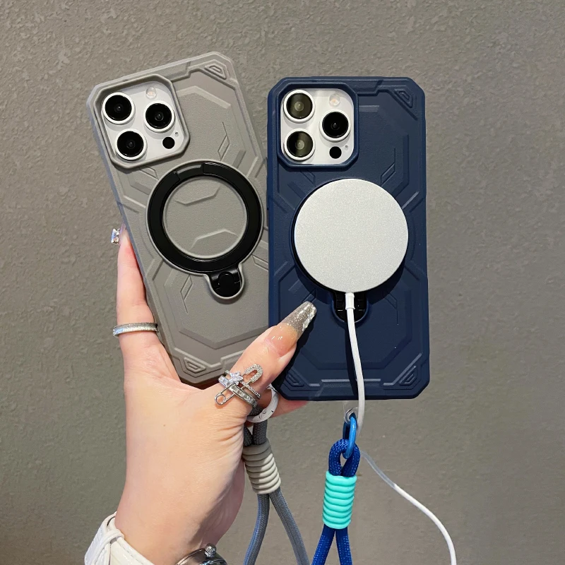 Magsafe Magnético 360 ° Soporte giratorio de Metal para coche, funda de teléfono con cordón de armadura para iPhone 17 Pro Max Air 14 11 12 13 15 16 Pro Max E - imagen 2