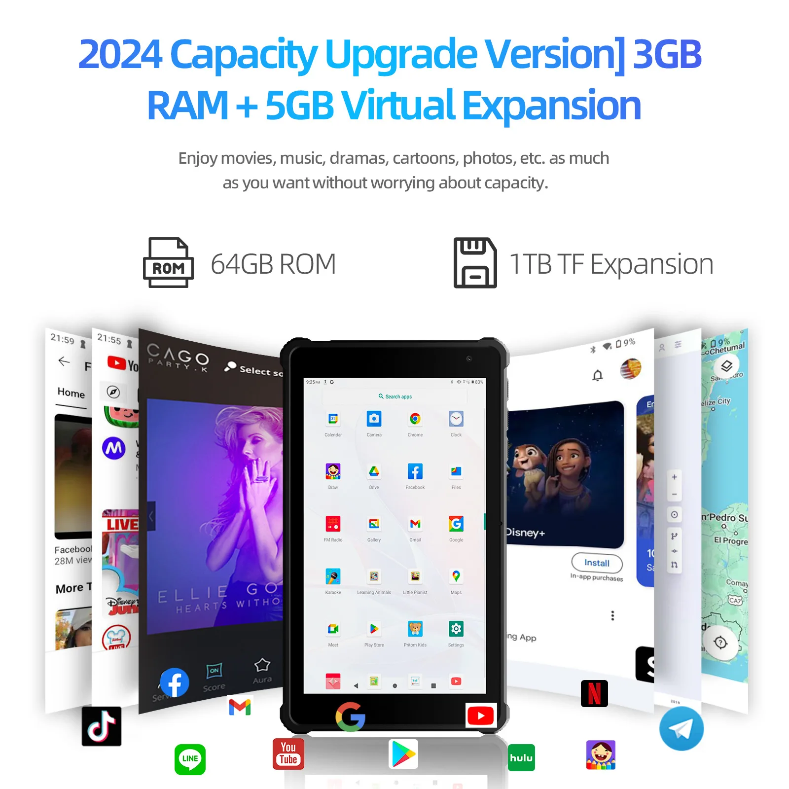 PRITOM Tablet Tabletas Android 14 de 7", 8 GB de RAM (expansión de 3 + 5 GB) 64 GB de ROM, procesador Octa-Core A523, WiFi 5G + WiFi6, cámara dual, negro - imagen 4