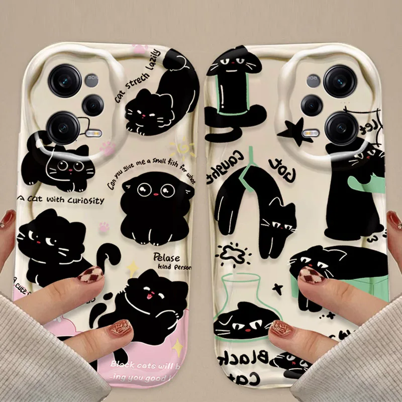 러블리 블랙 캣 3D 웨이브 케이스, 샤오미 레드미 노트 13, 12 프로 플러스, 4G, 5G, 12S, 11S, 1110, 10S, 9, 9S, 레드미 14C, 13C, 12C, A3 클리어 커버