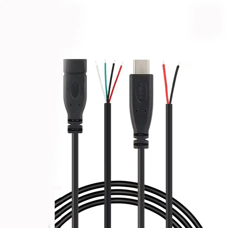 5 uds 2 pines 4 pines línea de datos 25cm USB 2,0 tipo C Cable de extensión de fuente de alimentación conector de cargador enchufe macho hembra