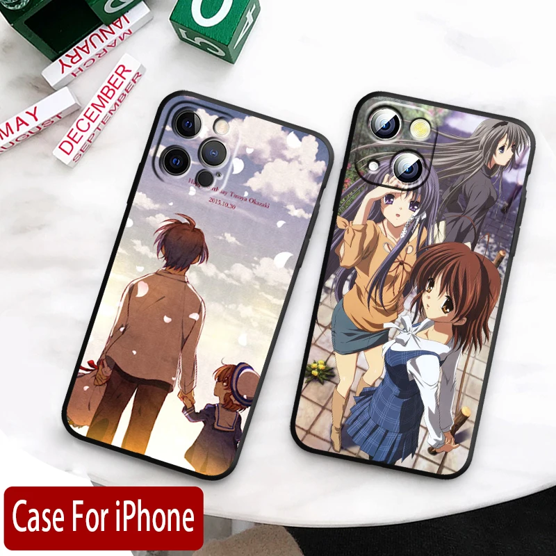 Funda de Anime Clannad para Apple iPhone, 15, 14, 13, 12, 11 Mini, XS, XR, X, 6S, 6 Pro, Max Plus, cubierta suave negra - imagen 2