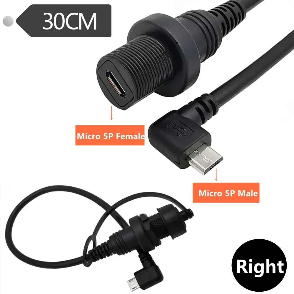 Cable Micro USB resistente al agua de 90 grados, Micro-USB 2,0, 5 pines, IP67, macho a hembra, montaje en Panel, Cable de extensión de conector a prueba de agua - imagen 3