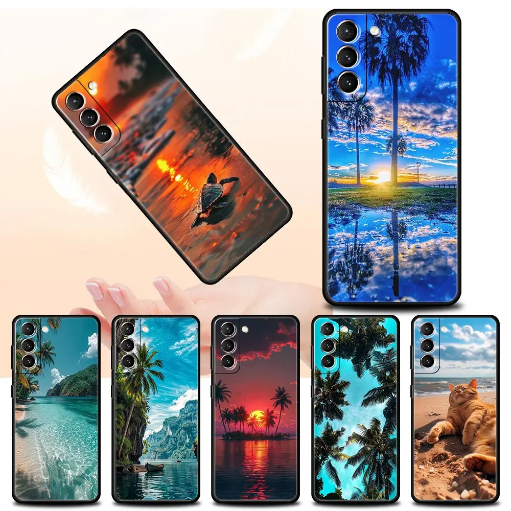 Funda de teléfono de palmera de playa de verano para Samsung Galaxy S24 S23 S22 Ultra S20 S21 FE 5G S10 S9 Plus S10E S8 S7 funda de silicona suave