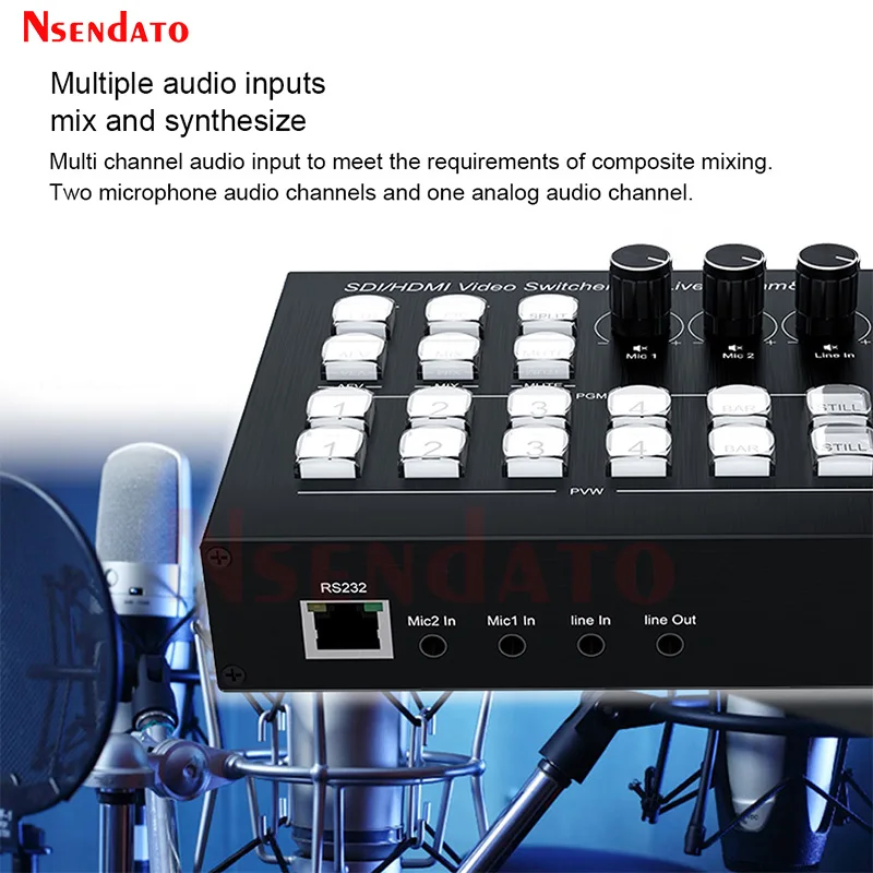 Conmutador codificador de vídeo HDMI 3G SDI, estación de producción en vivo multi 4 cámaras para grabadora de captura de vídeo, mezcla de Audio y transmisión en vivo - imagen 5