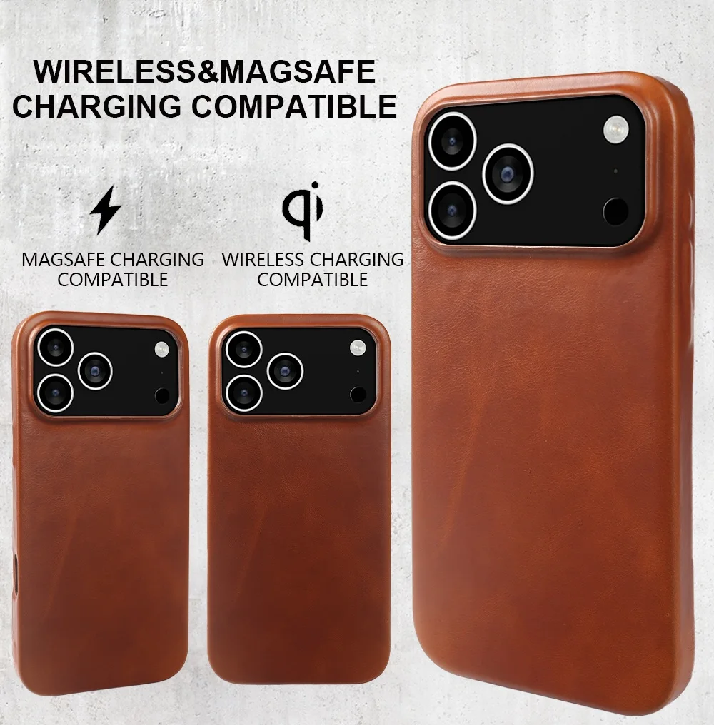 Funda de cuero genuino de cobertura completa de cera de aceite Vintage para Iphone 17 Pro Max 16 15 14 13 12 11 para fundas magnéticas de teléfono Magsafe - imagen 5