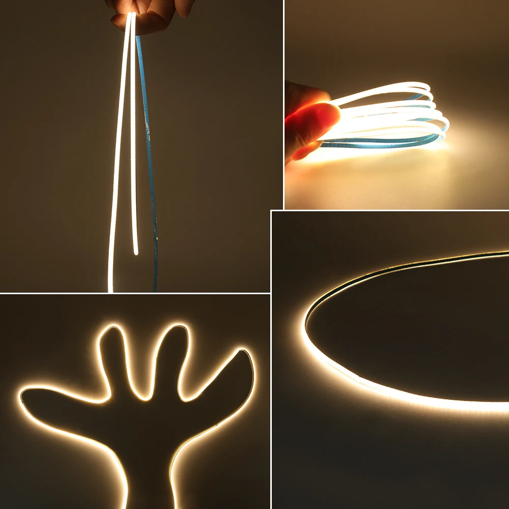 Tira de luces LED COB ultrafina de 3mm, 12V, 24V, 5m, 384LEDs/m, barra de luz lineal COB flexible de alta densidad, 3000K, 4000K, 6000K para decoración de habitaciones - imagen 3