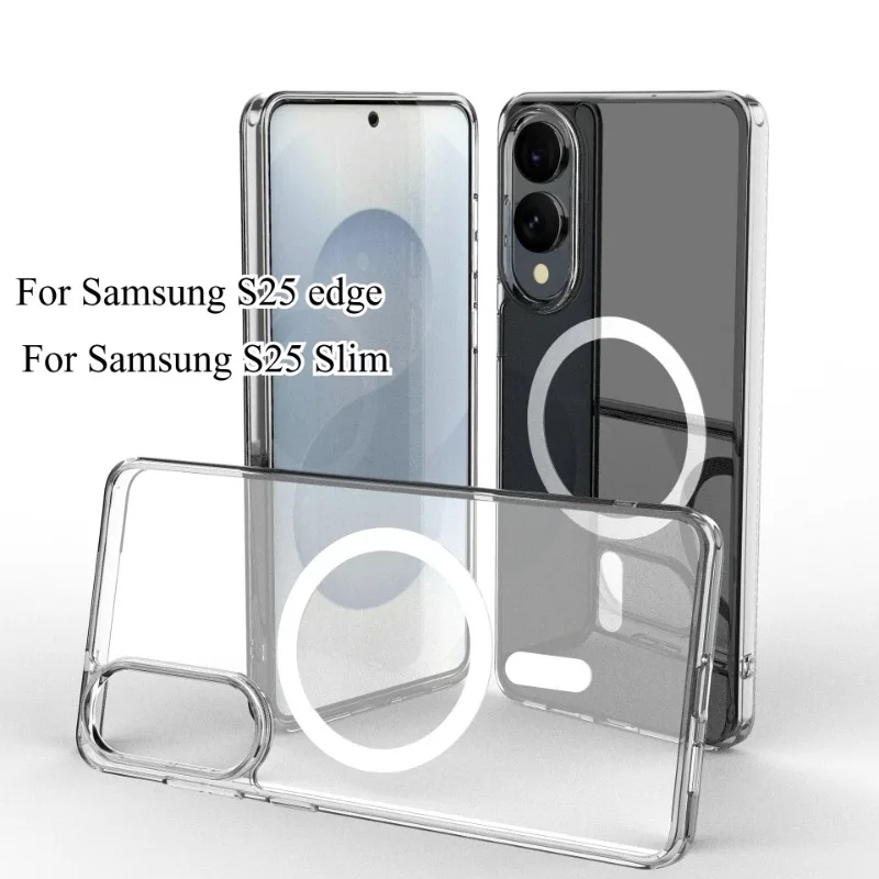 Para Samsung S25 Edge funda delgada para Magsafe carga inalámbrica magnética cubierta acrílica transparente para Galaxy S25edge S25 Ultra S24 FE - imagen 2