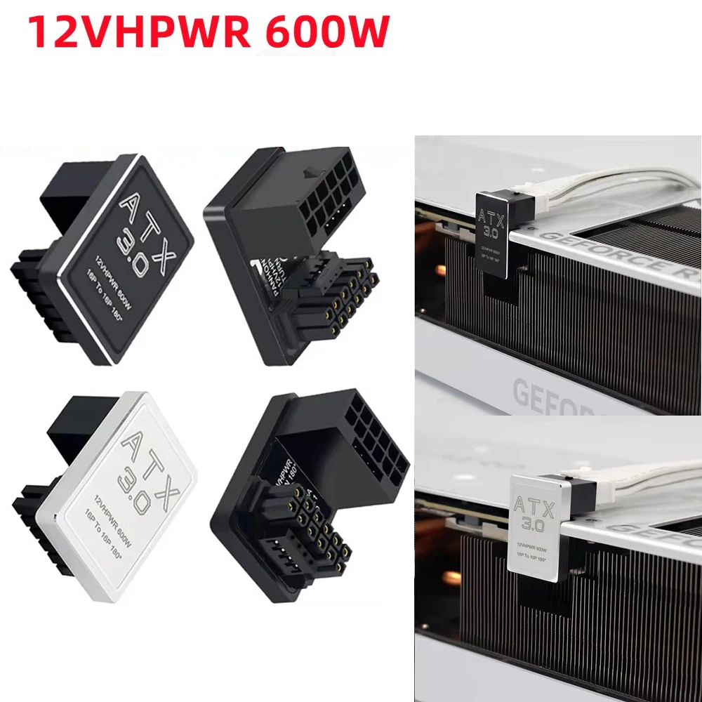 Tarjeta gráfica PCIe5.0 RTX4090, adaptador de Cable de alimentación de 600W ATX3.0 12VHPWR 12 + 4 pines macho a hembra, conectores de giro de 180 grados