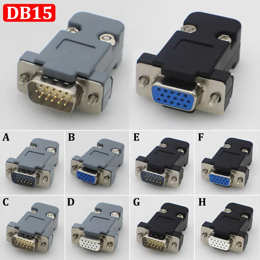 Conector adaptador DB15 de enchufe de soldadura VGA, conector DB15 hembra y macho, puerto D Sub HDB15, enchufe de 3 filas y 15 pines, interfaz de vídeo de ordenador