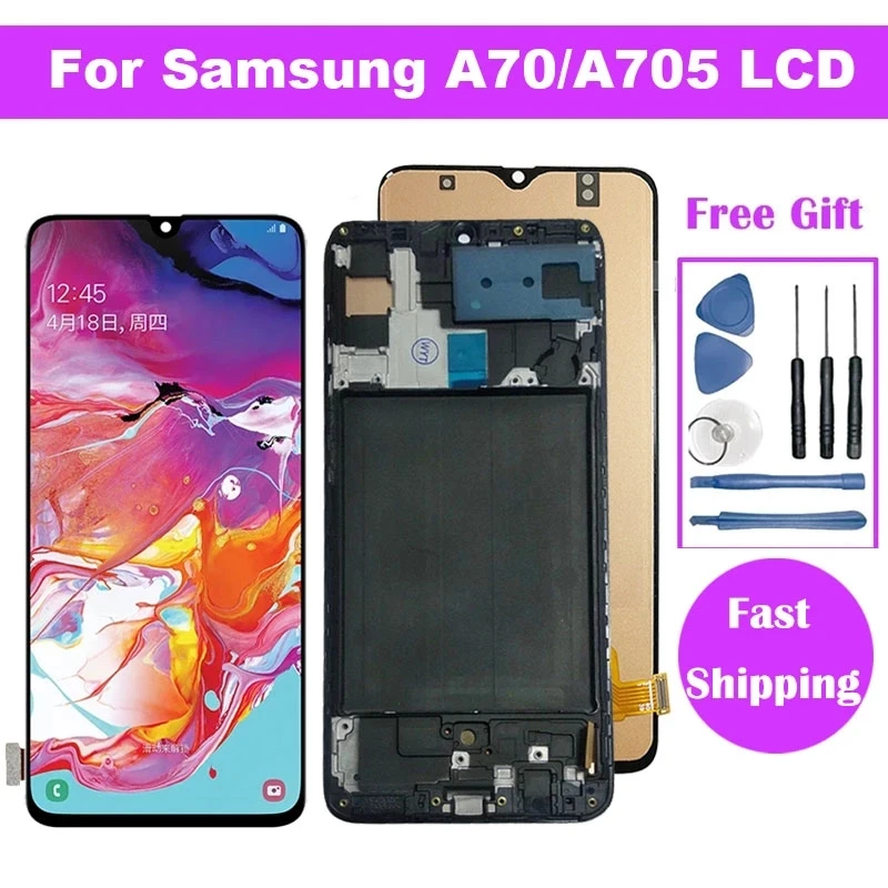 Una LCD Samsung A70/A705 se muestra en un estado desmontado