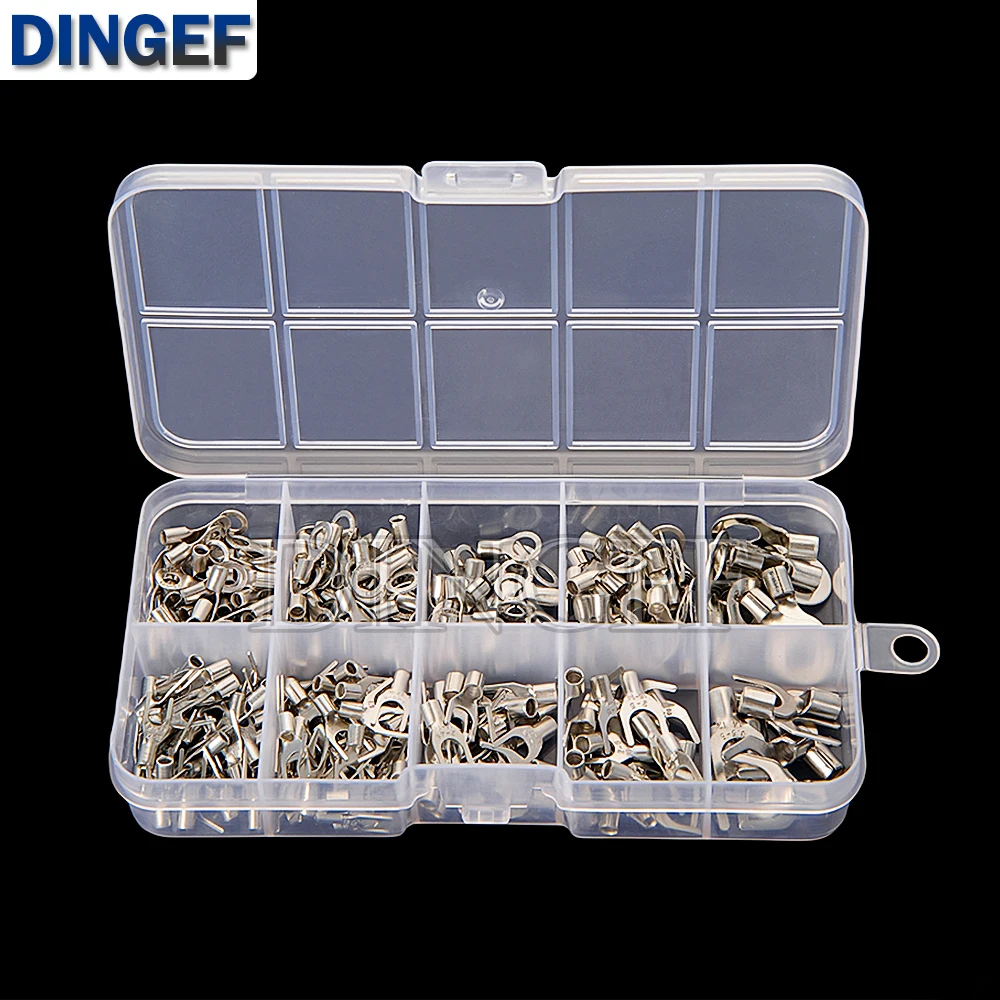 Kit de conectores de terminales de engarzado de alambre de cobre no aislados, anillo y horquilla en forma de U, terminales desnudos prensados en frío, 320 Uds. - imagen 3