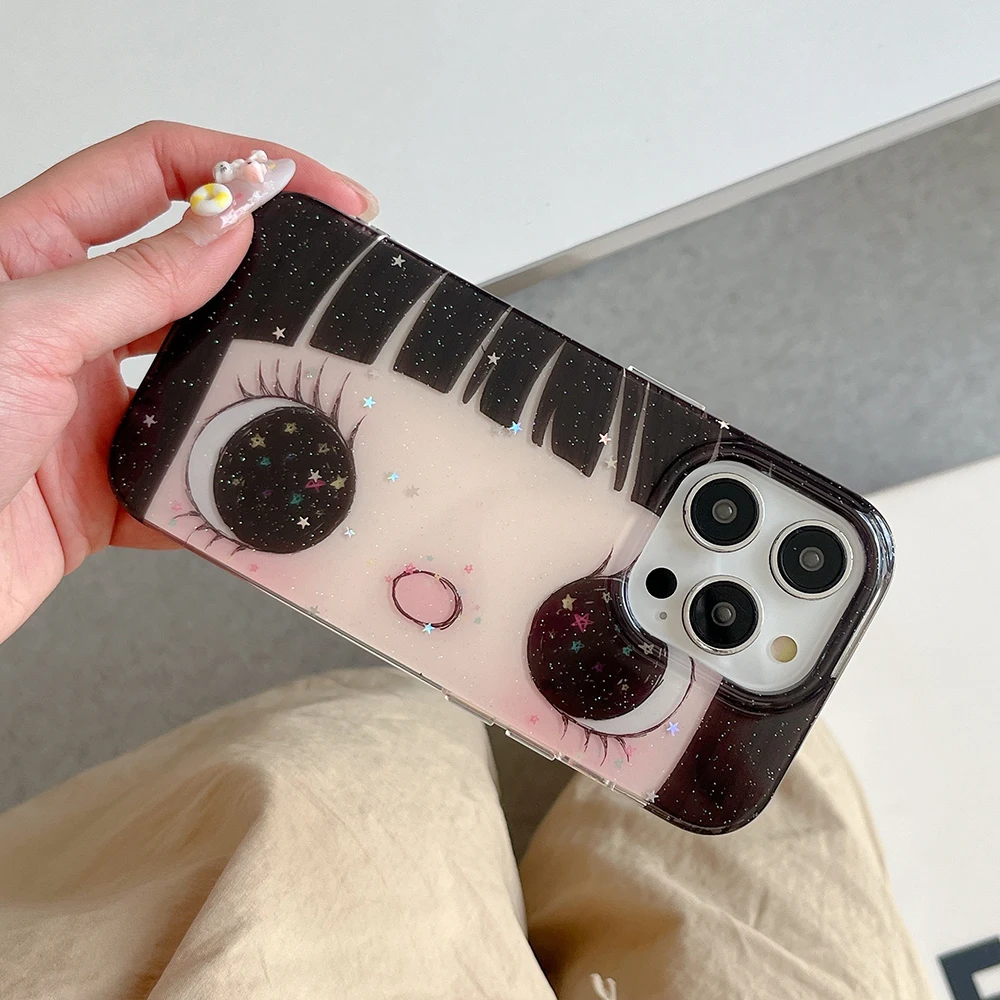 Funda de teléfono con ojos brillantes de Anime de dibujos animados para IPhone 17 16 15 14 13 Pro Max Girl, cubierta trasera de ojos grandes brillantes - imagen 5